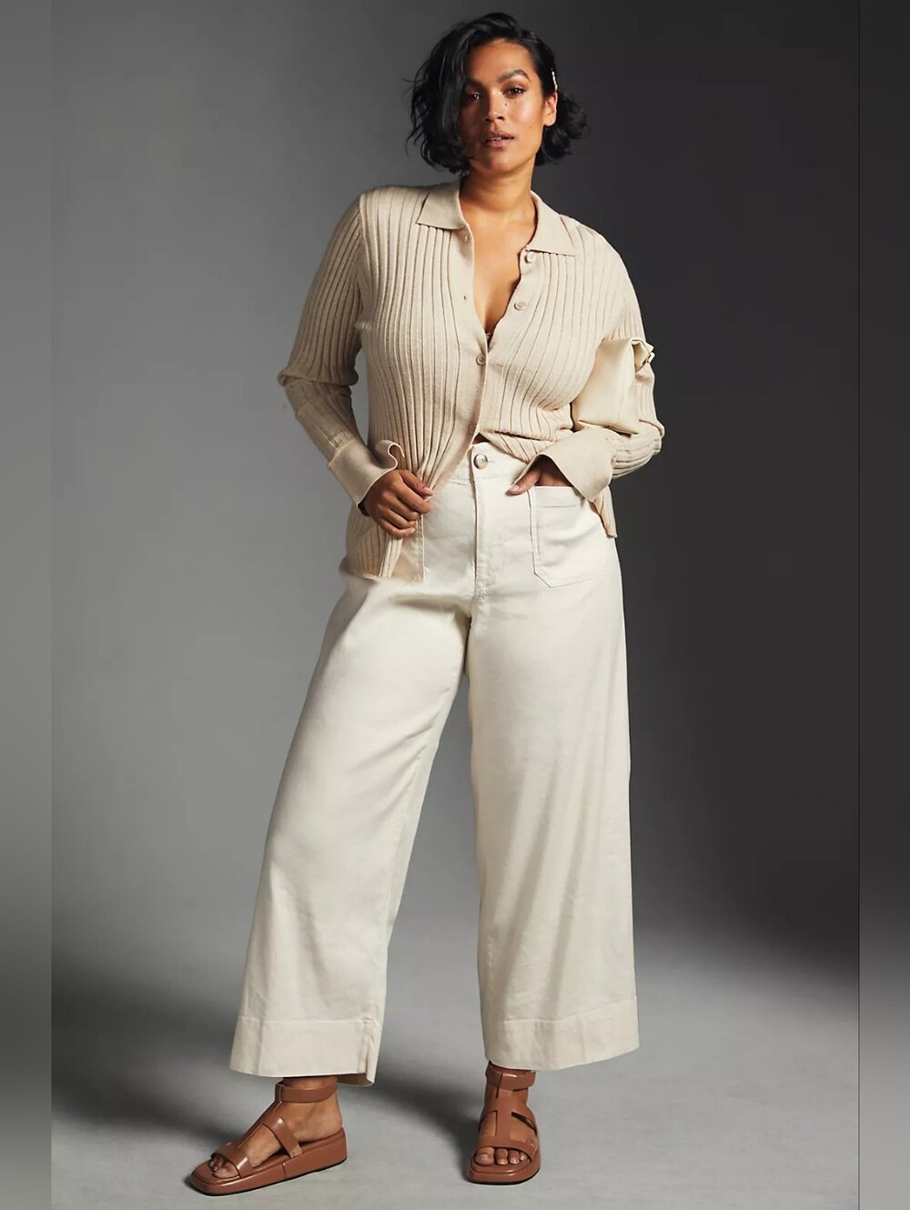 Anthropologie Colette European Linen Stretch Wide Leg Pants Chalk White size 14